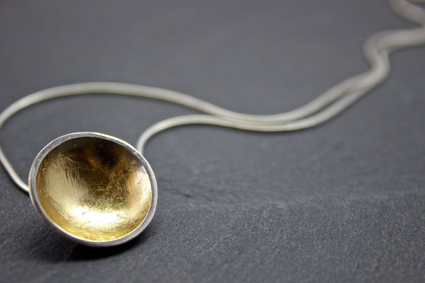 Pendant with large silver and gold leaf dome on silver chain – Sally Napier  Jewellery